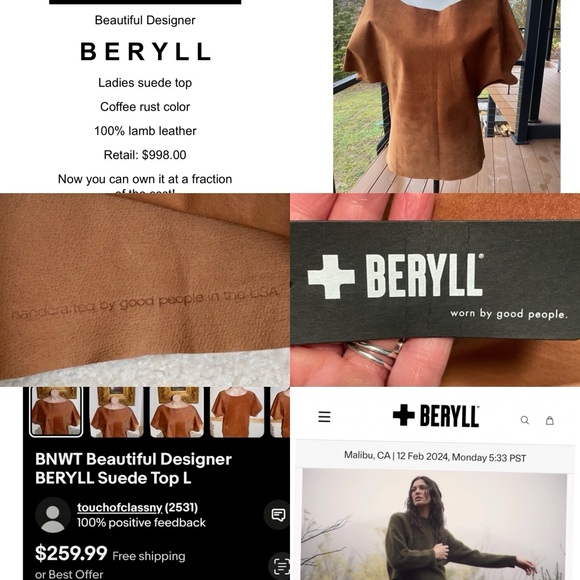 BERYLL…. Leather Handcrafted in LA🔥Beautiful leather / suede top. Oversized XS - Picture 7 of 16